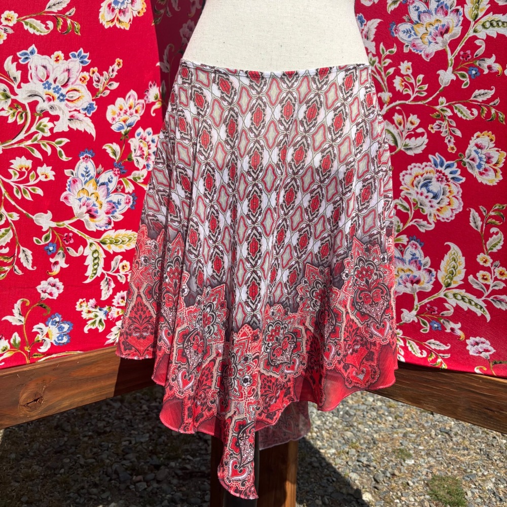Whimsy Red Indie Low Rise Skirt/ Poncho Blouse Boho Women's Size M-L